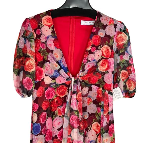 Mac Duggal NEW Size 6 Multicolor Floral Print Front Tie Midi Dress 55626 - Picture 5 of 8